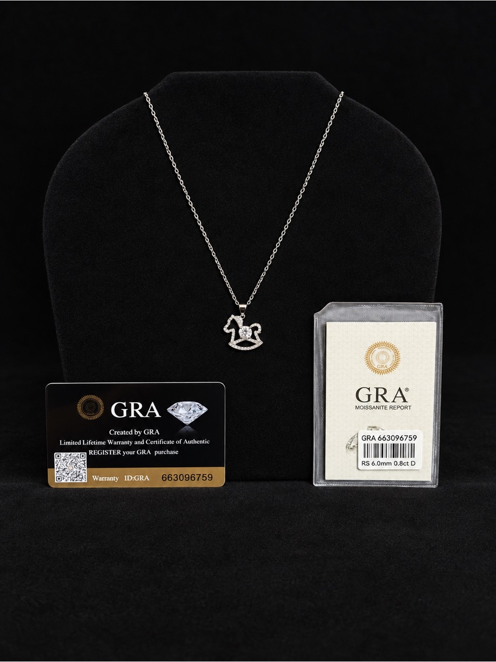 GRA Certified 0.8CT Moissanite Rocking Horse Necklace